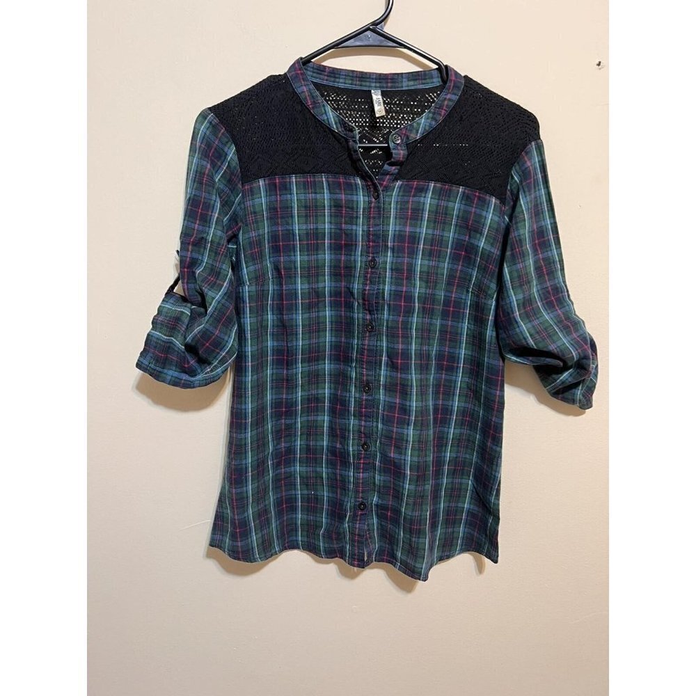 BARE DENIM women's shirt Cotton with openwork Checkered Size M